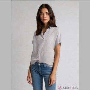 NWOT Anthropologie The Good Jane Striped Shirt Blue Yellow Size M